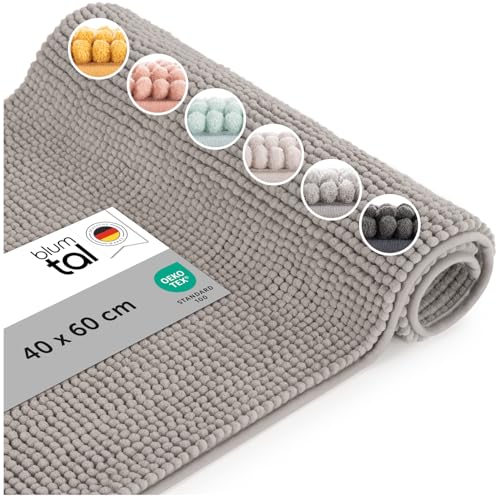 Blumtal Alfombra Baño Secado Rapido Chenille - 40x60 cm Alfombrilla Baño Antideslizante - Certificado Oeko-Tex - Alfombrilla Ducha Lavable Bathroom Mat Bath Mat - Tapete WC Gris