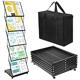 AmazingSpark Brochure Display Stand 5-Tier Foldable Magazine Rack Portable Double A4 Size Literature Brochure Holder Magazine Rack Metal 10 Pockets with Carrying Bag for Trade Show Exhibition Office