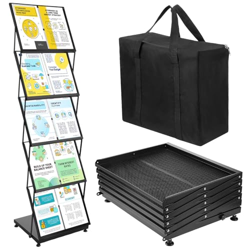 AmazingSpark Brochure Display Stand 5-Tier Foldable Magazine Rack Portable Double A4 Size Literature Brochure Holder Magazine Rack Metal 10 Pockets with Carrying Bag for Trade Show Exhibition Office