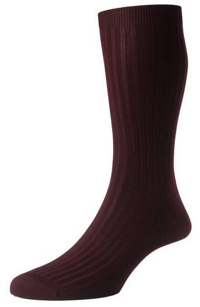 Pantherella Mens Danvers Rib Cotton Lisle Socks - Burgundy - Medium