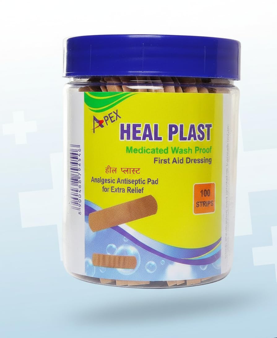 Apex Medicated Plaster for Antiseptic and First Aid, Waterproof (Jar of 100 plasters)