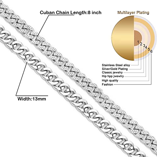 HIPBLING Iced Out Bracelet for Men Cuban Link Watch Bracelets Diamond Miami Cuban Bracelets 13mm 8mm Bracelet Hip Hop Rapper Jewelry Gift for Men4