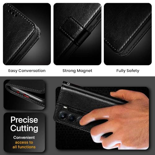 Image of WOW IMAGINE Shock Proof Flip Cover Back Case Cover for 1+ OnePlus Nord CE 6 Lite 5G (Flexible | Leather Finish | Card Pockets Wallet & Stand | Black)