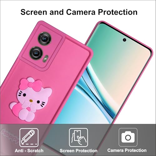 Image of Silicone Back Cover Case for Motorola Edge 50 Fusion /G85 /G96 5G | Cute Fun 3D Happy Kitty Design Silicone Case | Camera Protection Bump | Shockproof Back Cover Case for Moto G85 5G (Pink)
