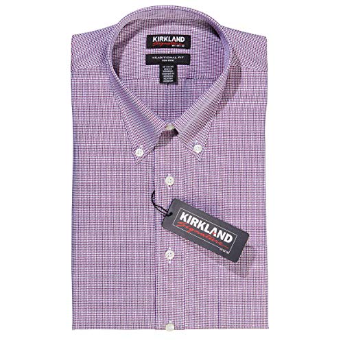 Kirkland Signature Mens Button Down Dress Shirt Traditional Fit (16x34/35, Purple Navy)