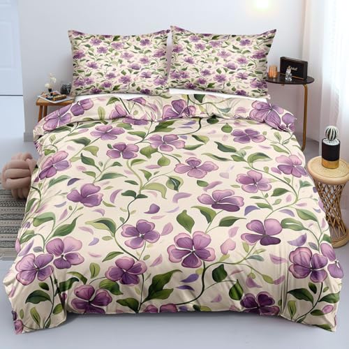 Housse de couette 140x200 chic et nature au motif botanique violet - 2