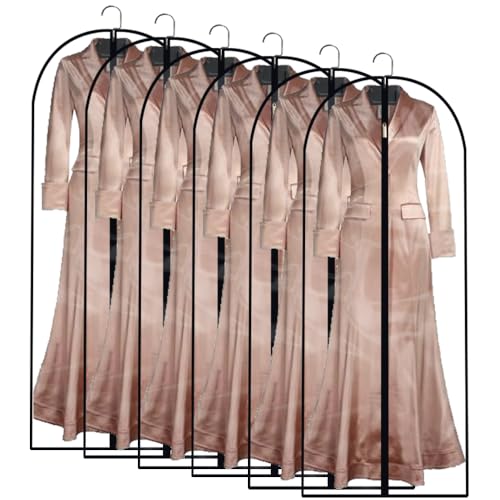 Garment Bag Clear for Long Dress (24'' x 60'' Set of 6) Clothing Suit Bags for Closet Storage Wedding Dress Garment Bags with Zipper Gown Garment Cover for Long Dresses