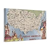 Native American Tribes Photo Map Border Wall History Campaign Colonial Poster Canvas Painting Poster
