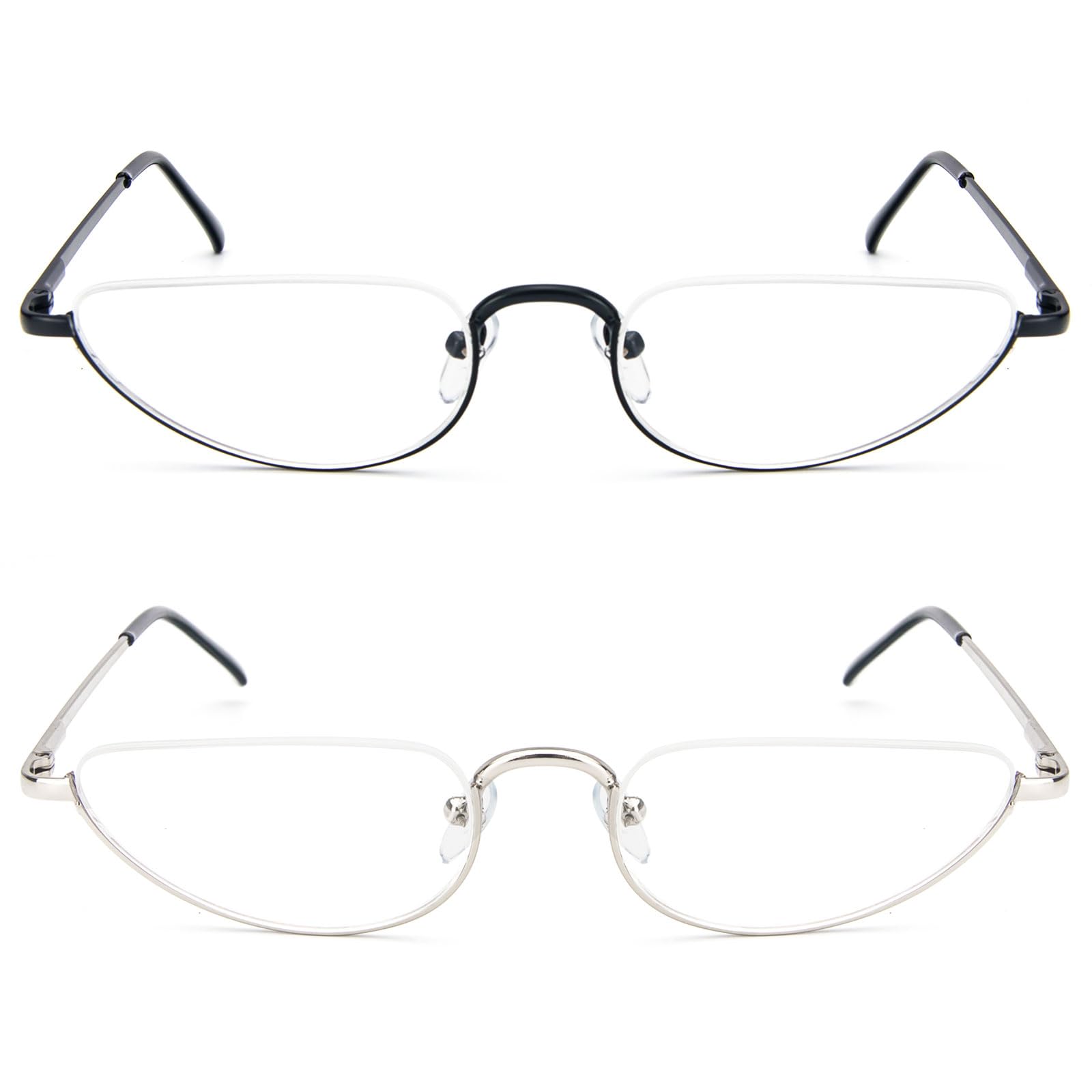 KoKoBin 2 Pack Reading Glasses Unisex Half Moon Half Frame Metal Spring Hinge Slim Reader (Black Gold, 1.00, Dioptres) - Image 3