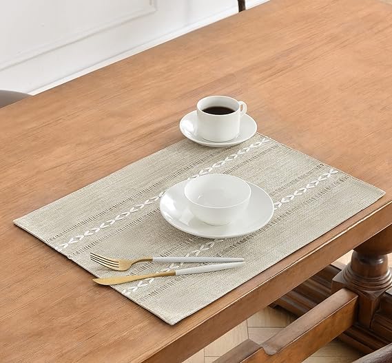 Wracra Almond Yellow Placemats Washable Set of 6, 30 x 45 cm Fabric Table Placemats - Image 3