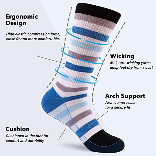 Wecibor Men's Crew Work Cushioned Bule Style Colorful Cotton Casual Mid-Calf Socks 6 Packs #TOP1