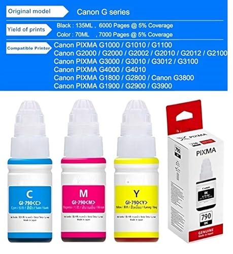 Image of Canon GI 790 Original Ink Bottles B /C /M /Y Compatible for Canon G1000, G1010, G1100, G2000, G2002, G2010, G2012, G2100, G3000, G3010, G3012, G3100, G4000, G4013 Printers