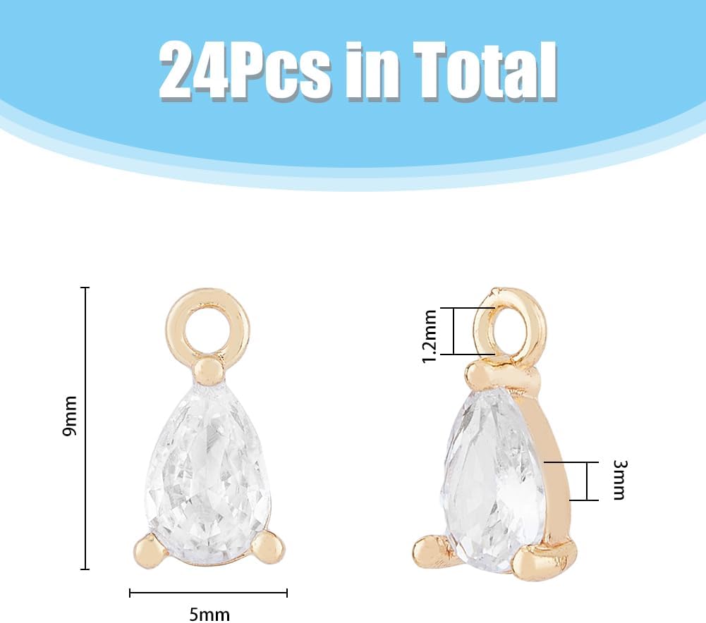18K Gold Plated Round Crystal Charm Pendants Cubic Zirconia Charms Brass Pendants with Loops Cubic Zirconia Crystal Charms for Jewelry Making - Image 2