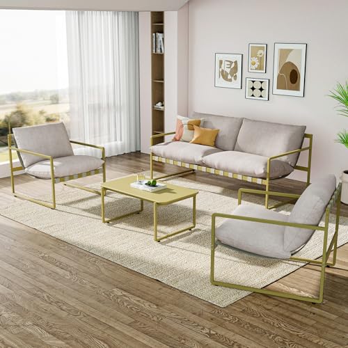 Grand patio Gartenmöbel 4er Set, Balkonmöbel Set 4 Personen mit Kissen, Lounge Möbel Outdoor mit Gartensofa, 2 Sessel, Tisch, Terassenmöbel Sitzgruppe Loungemöbel für Garten, Außen, Drinnen (Grün)