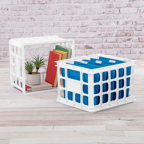 Sterilite Storage Crate, Stackable Plastic Bin Open Basket with Handles, Organize Home, Garage, Office, School, White, 6-Pack - Image 5