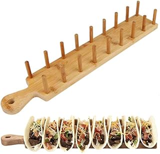Taco Holder Stand, Bamboo Taco Holder Stand Tray Rack Holds up to 8 Tacos Each, for Serving Up Soft & Hard Shell Food Style Tacos Trays