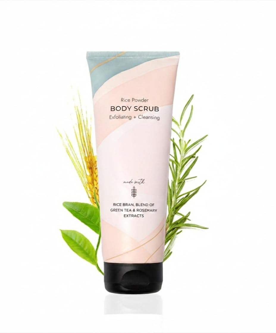 Rice Rice Bran with Green Tea & Rosemary Extracts Body Scrub Exfoliating & Cleansing – Gentle Skin Polish for Smooth Glowing Skin – Deep Cleansing Shower Scrub – Hydrating Body Exfoliator