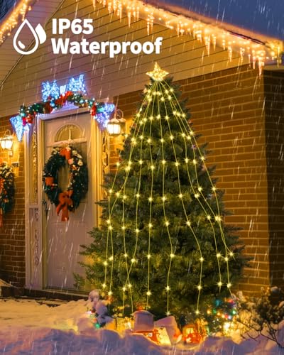 YIFMOO 2M 200LED Lichterschweif mit Strom, 8 Modi Lichterbündel mit Timer, Wasserfall Lichterkette mit Fernbedienung, LED Weihnachtsbeleuchtung für Weihnachten Balkon Garten Innen Außen Deko, Warmweiß