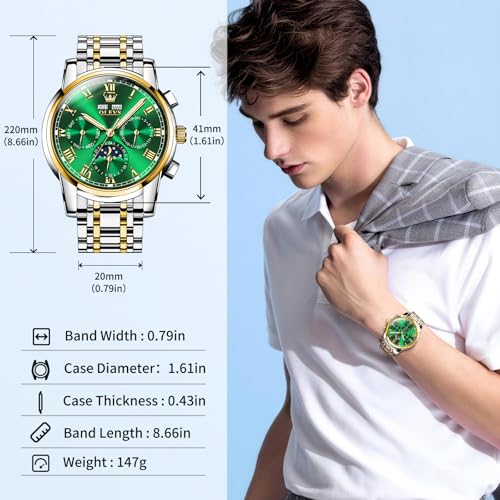 Image of OLEVS Watches for Men Stainless Steel Dress Men Watch with Date Big Face Chronograph Waterproof Luxury Fashion Watch Blue /Black /Gold /Green /Silver Face Relojes para Hombres