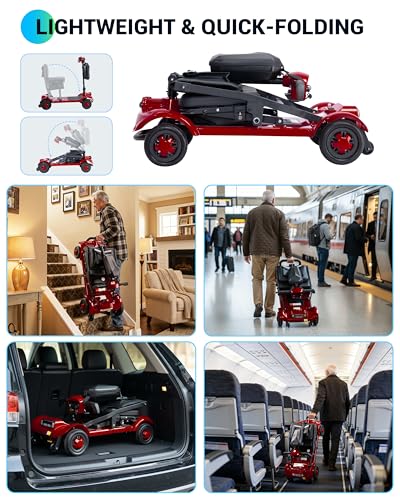 Image of 41LB Lightweight Mobility Scooters for Seniors - 4 Wheel Powered Mobility Scooter, 18.64 Mile Portable Folding Electric Scooter for Adults, Suit Camping Traveling, Airline Approved (1 Battery, Red)