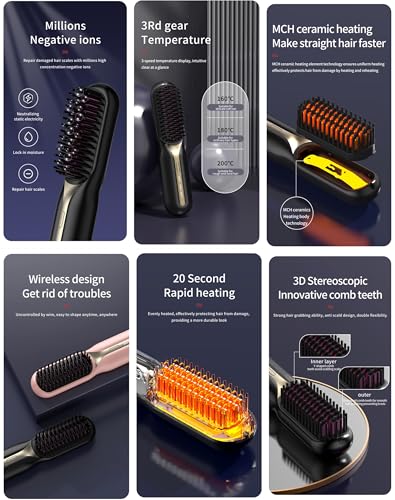 Cepillo alisador de cabello portátil y mini inalámbrico negro miniatura 3