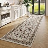 Rugcomf Vintage Paisley Kitchen Runner Rug 2'x6' - Machine Washable, Non-Slip Low Pile Floral Carpet for Laundry, Bedroom, Bathroom - Beige