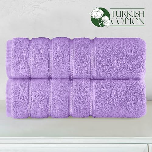 Image of Elegant Comfort 100% Turkish Cotton 4 Lines Viscose Stripe Luxury 2 Pack Bath Towel Set 27 x 54 Inch - Super Soft and Highly Absorbent Premium Hotel Spa Quality Towels for Bathroom Use, Lilac