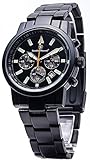 Smith & Wesson Men's Pilot Watch, 3ATM, Black Multi Function Chronograph, Glowing Hands, Metal Strap, 39mm