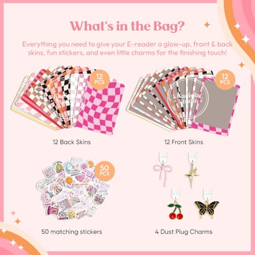 Image of KACIOLA STUDIO 24PCS Warm Color Skin for E-Reader, and 4PCS Type C Charms for E-Reader with Scrapbook Stickers, 6.2 inchx4.3 inch Skin Front and Back Decal Inserts for Basic (Warm Color)