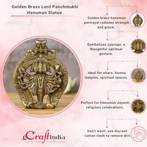 Image of eCraftIndia Panchmukhi Lord Hanuman Brass Idol Statue (BGO902)
