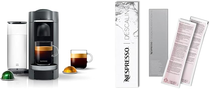 DeLonghi Nespresso Vertuo Plus Coffee and Espresso Maker, Titan + Nespresso Descaling Kit
