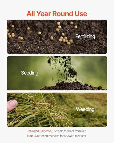 Image of VEVOR Walk Behind Spreader, 60LBS Capacity, Push Spreader with 0-9.8 ft Spreading Width, 8 in All Terrain Pneumatic Tires, Garden & Lawn Broadcast Spreaders, for Seed, Fertilizer