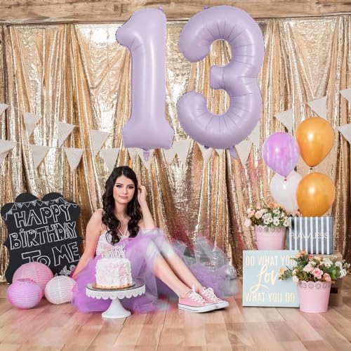Image of Number Balloons 13 Pastel Purple, 40 Inch Lavender Mylar Foil Number 1 & 3 Balloons for Girls 13th Birthday Balloons, Large Light Purple Helium 13 Balloons for Women 13th Anniversary Party Decorations