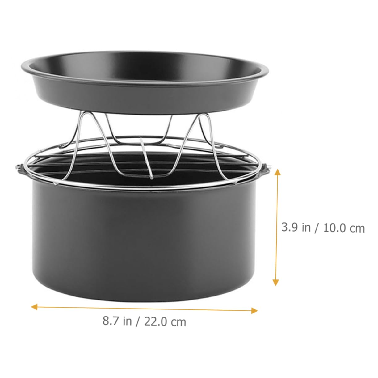 9-zoll Backform aus Edelstahl für Heißluftfritteusen, 1 Satz | Pizza und Kuchenform, Dampfgaraufsatz, Schwarz, Vielseitig und Sicher für Küche und Suppen