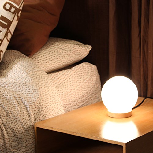 Lightaccents Iris Glass Ball Table Lamp With 6 Watt 550 Lumen 2700K Led Bulb Included- Bedside Lamp - Nightstand Lamp - Small Lamp Natural Wooden Base With Round Glass Shade #TOP1