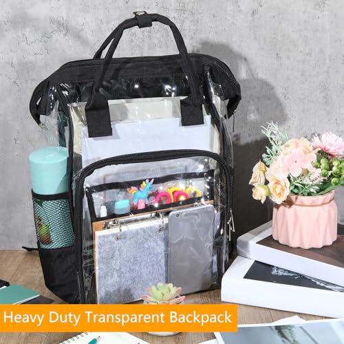 12 Pcs Heavy Duty Clear Backpack 15" Clear Stadium Backpack Stadium Approved Large Transparent Backpacks for School Donation, Stadium Events Supplies(Black)2
