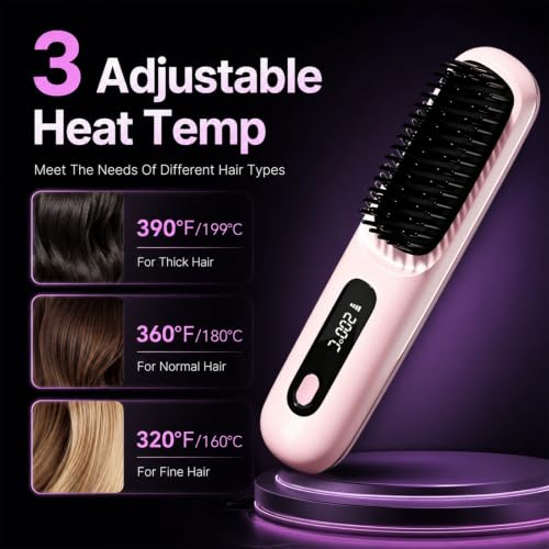 Cepillo alisador de cabello inalámbrico, alisador mini con 3 ajustes de temperatura, herramienta portátil para peinar y alisar cabello con calefacción MCH y cuidado iónico y cerámico para mujeres (rosa) miniatura 5