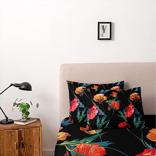 Holiyjog Black Floral Duvet Cover Set California King Size Comforter Cover Sets 104"x90" 3 Pieces Bedding Soft Lightweight Flower Bed Sets by Holiyjog - Used condition - Image 5