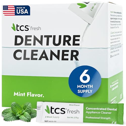 TCS Fresh Denture Cleaner – Professional Strength Concentrated Cleanser Mint Powder for Dental...