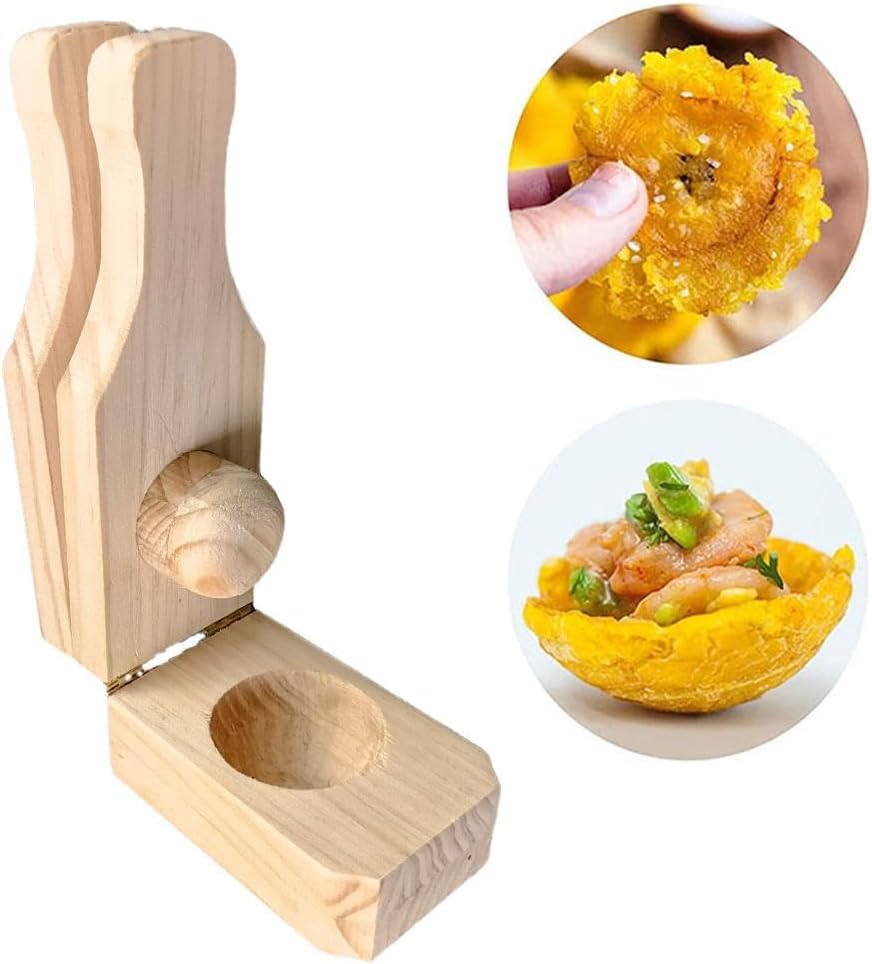 Banana Smasher Maker,2 in 1 Wooden Tostonera Toston Maker, Plantain Masher,Fruit Banana Smasher Maker Kitchen Press,Kitchen Gadgets for Fried Plantains Chips, Tostones Cups and Potatoes G7Y8