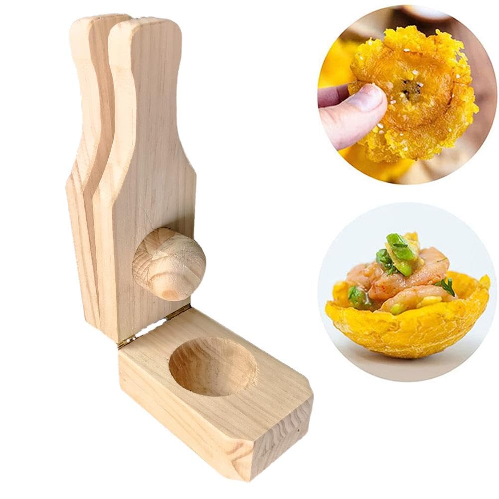 Banana Smasher Maker,2 in 1 Wooden Tostonera Toston Maker, Plantain Masher,Fruit Banana Smasher Maker Kitchen Press,Kitchen Gadgets for Fried Plantains Chips, Tostones Cups and Potatoes G7Y8