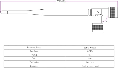 Miniatura 2 de Antena amplificadora de señal de celda con conector macho 4G N 700MHz-2700MHz 5dBi 4G, antena omnidireccional, antena de alta ganancia de