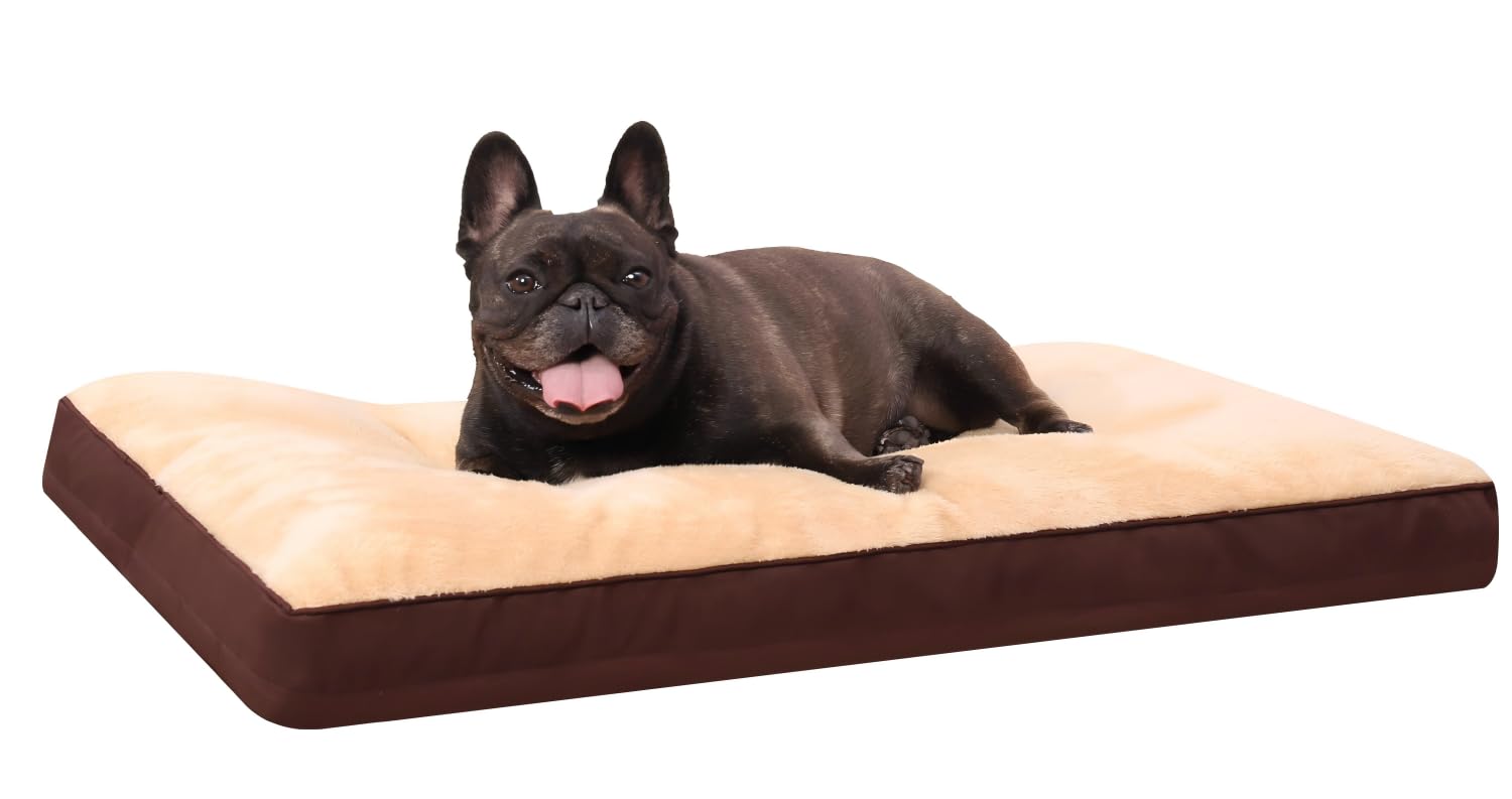 Dog Crate Bed Waterproof Deluxe Plush Dog Beds with Removable Washable Cover Anti-Slip Bottom Pet Sleeping Mattress for Large, Medium, Jumbo, Small Dogs, 29 x 18 inch, Brown