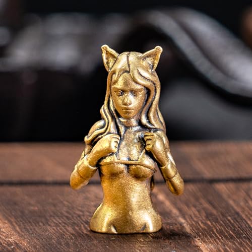 Estatua vintage de niña con orejas de gato en latón miniatura 2