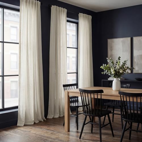 Image of HPD Half Price Drapes Heavy Faux Linen Light Filtering Curtains for Bedroom 84 Inches Long (1 Panel) - Rod Pocket Curtains for Living Room - Window Curtains Home Decor - 50 X 84, Melted Cream