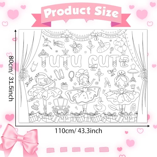 Image of Ballerina Coloring Poster for Kids Giant Dancing Girl Ballet Coloring Banner Large Drawing Tablecloth DIY Jumbo Ballet Painting Books for Gift Toy School Classroom Ballerina Birthday Party Decoration