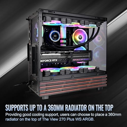 Image of Thermaltake View 270 Plus WS ARGB; Mid Tower; 3x120mm Lite Fans Included; 360mm Radiator Support; 420mm GPU Clearance;Bottom Wood Trim; E-ATX /ATX /mATX /mITX; 220mm PSU Clearance;Black; CA-1Y7-00M1WN-WS