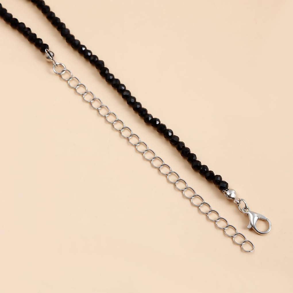 Baroque Pearl Black Bead Necklace, Dainty Spinel Heart Short Choker Necklace, Trendy Adjustable Cute Collarbone Jewelry Gift - Image 8