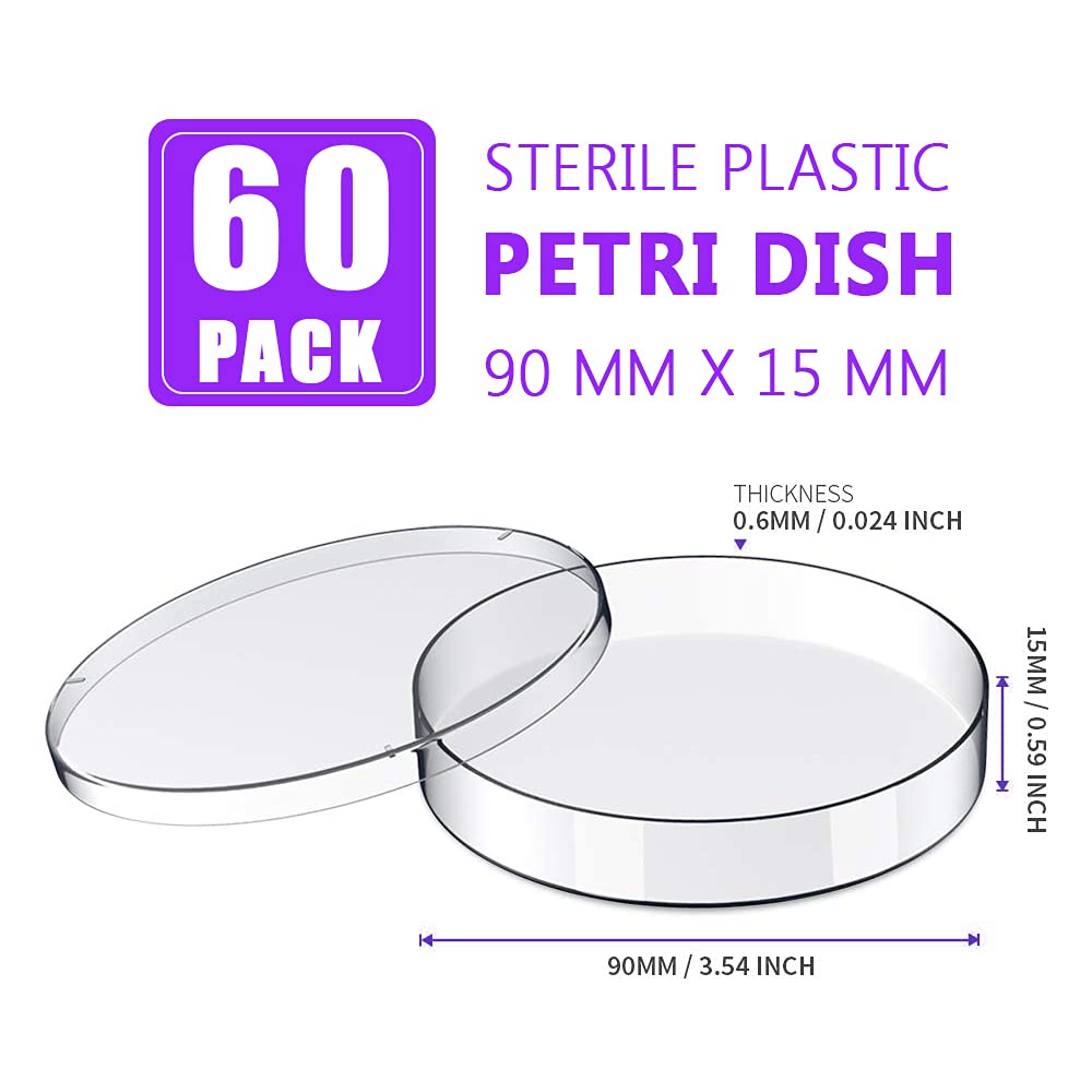 60 sterile Petrischalen aus Kunststoff mit Deckel, 90 mm Durchmesser x 15 mm Tiefe (90 mm - 60 Stück)