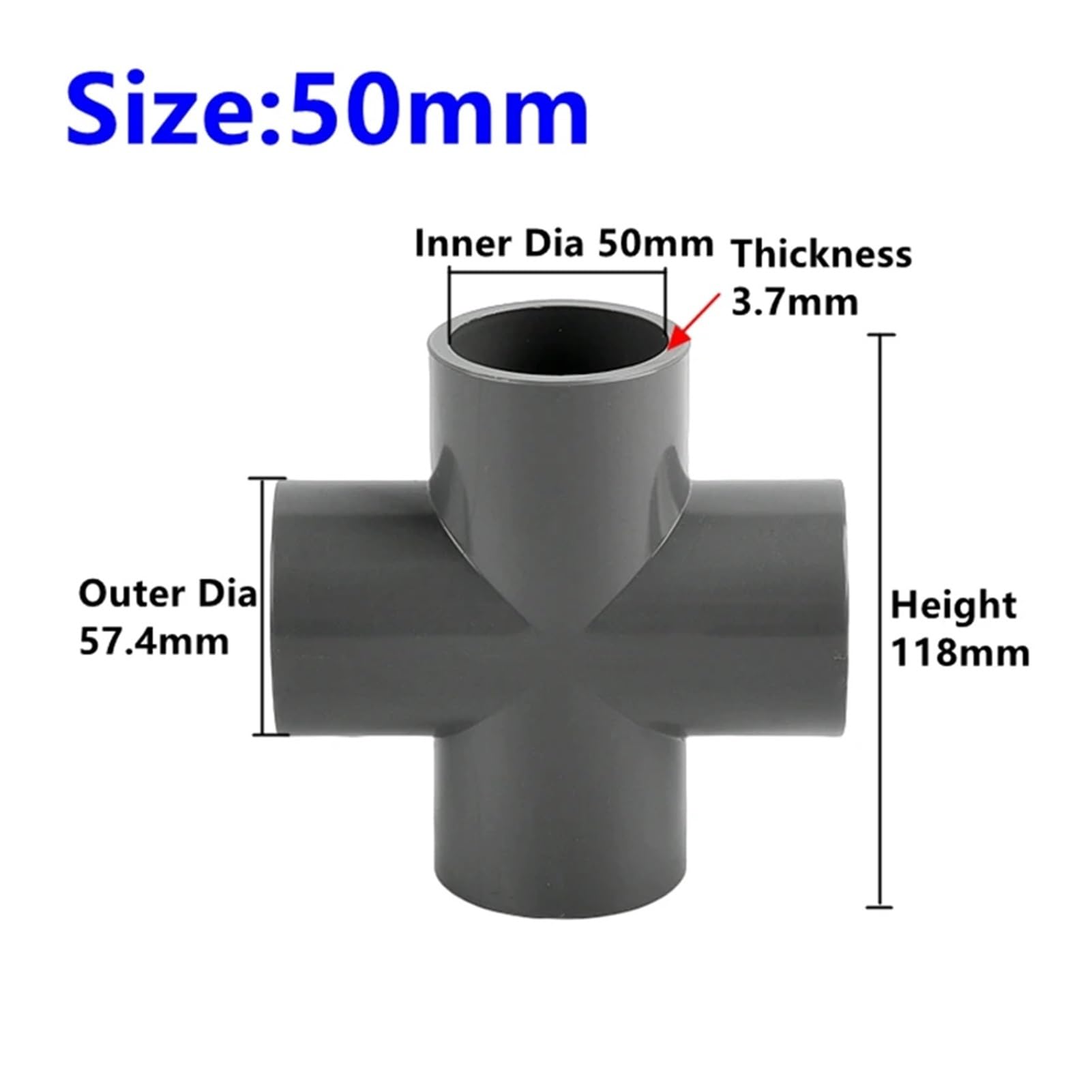 1/5 pezzi ID 20/25/32/40/50 mm connettori a croce a 4 vie for irrigazione da giardino, adattatore industriale for tubi dell'acqua, parti for acquari, giunto for tubi(I.D 50mm,5 pieces)